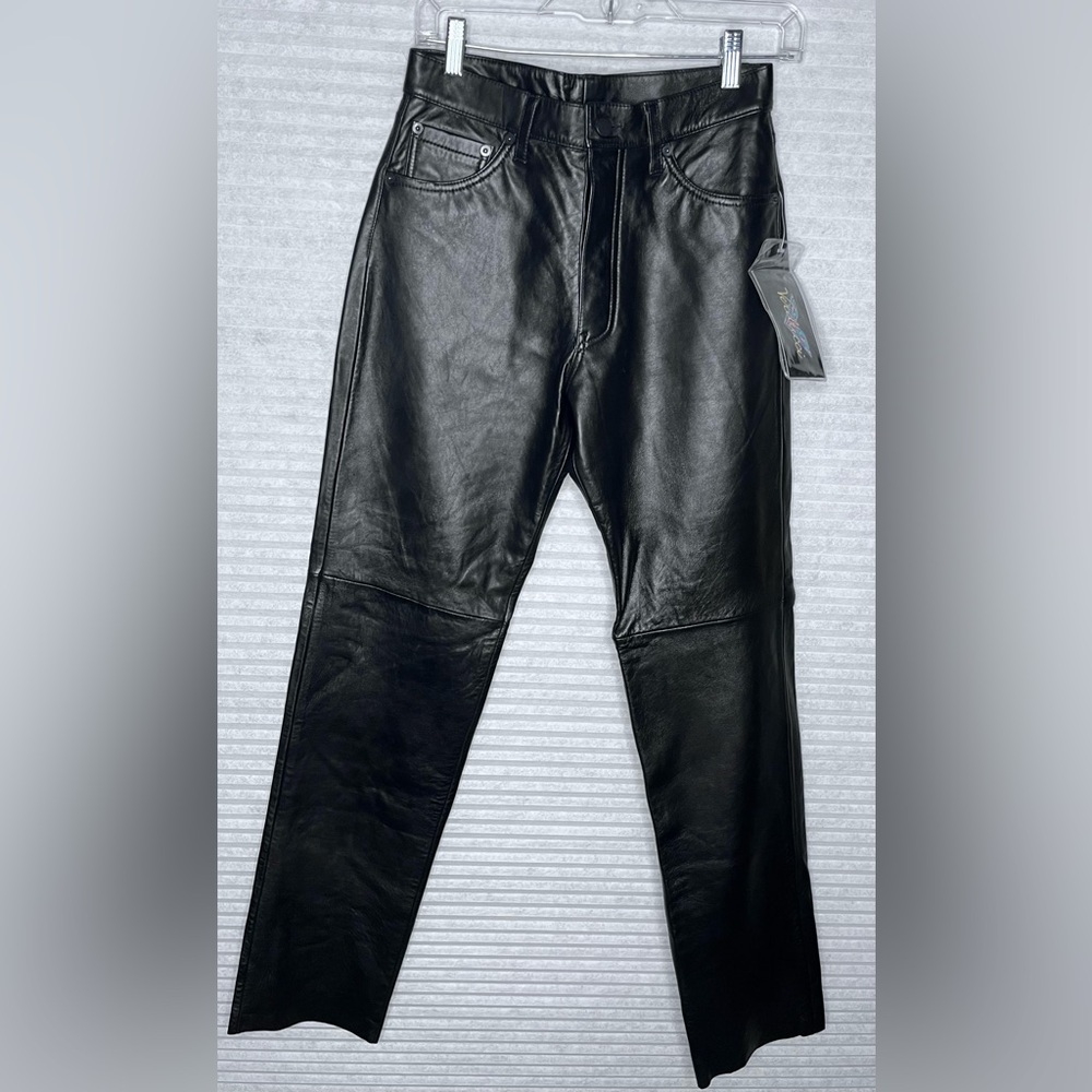 Vintage Verducci Women’s Leather Straight Leg Button Fly Pants Clean Hem Size 8